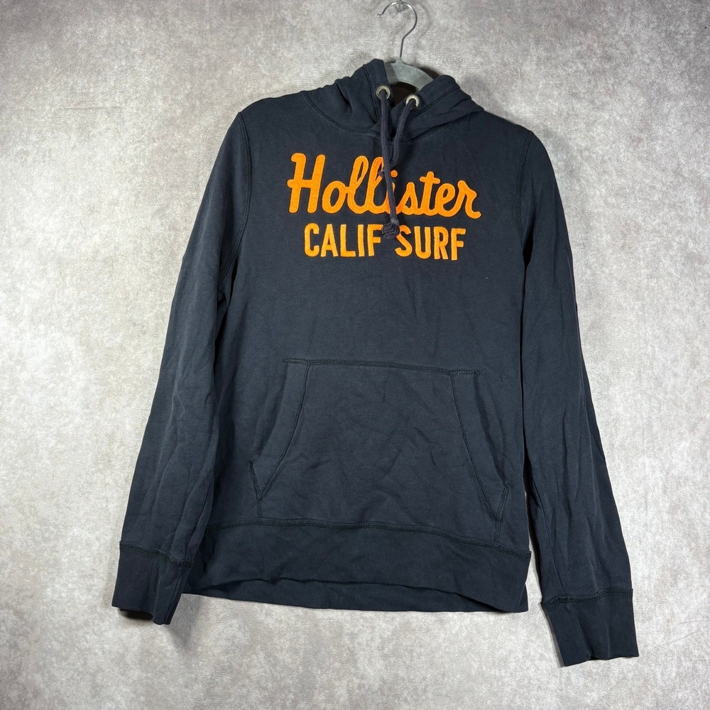 Vintage Y2K Hollister Hoodie Sweatshirt Mens M Black Fleece Pullover Y2K Skater